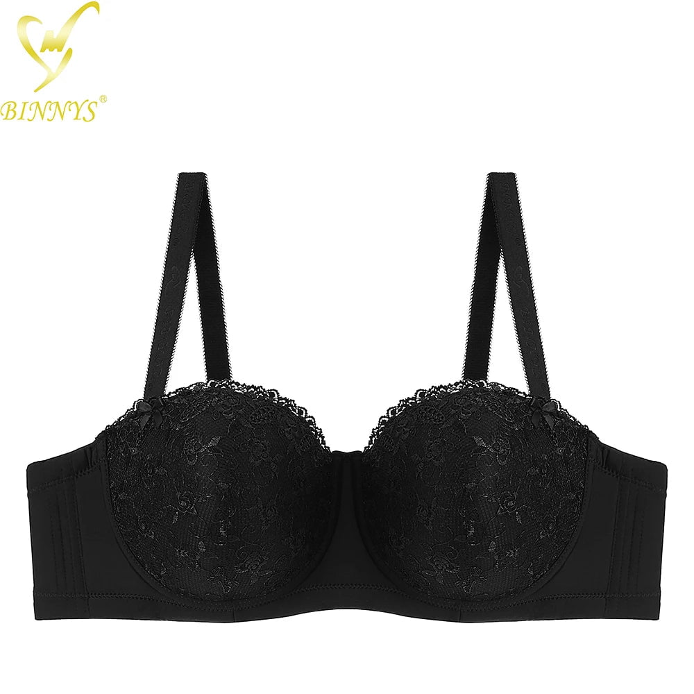 BINNYS Women's Bra: D Cup, Sexy Underwear, High Quality Lace Floral, Half Cup, Big Cup Plus Sizes, Adjusted Straps, Underwire black / D / 36