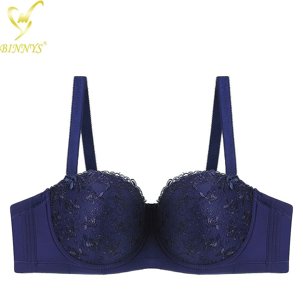 BINNYS Women's Bra: D Cup, Sexy Underwear, High Quality Lace Floral, Half Cup, Big Cup Plus Sizes, Adjusted Straps, Underwire NAVY / D / 36