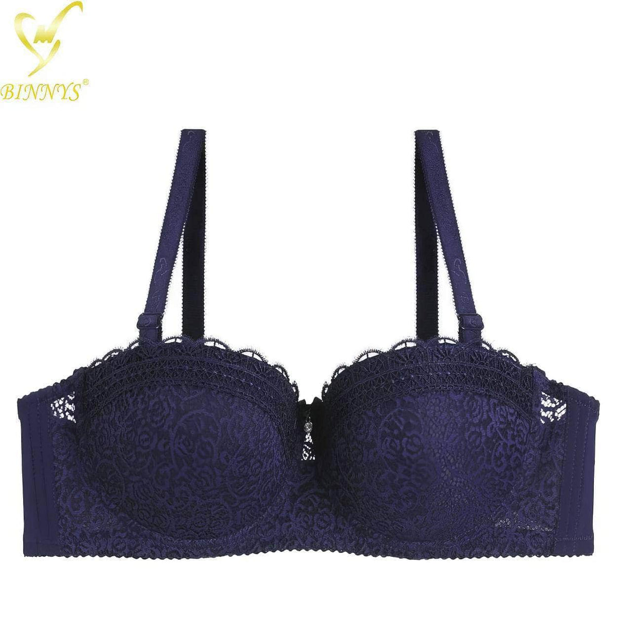 Binnys Women's Bra: Half Cup C Cup, Convertible Straps, Thin Female Lingerie, Lace Strap Back, Three Hook Underwire Ladies Bra NAVY / C / 36