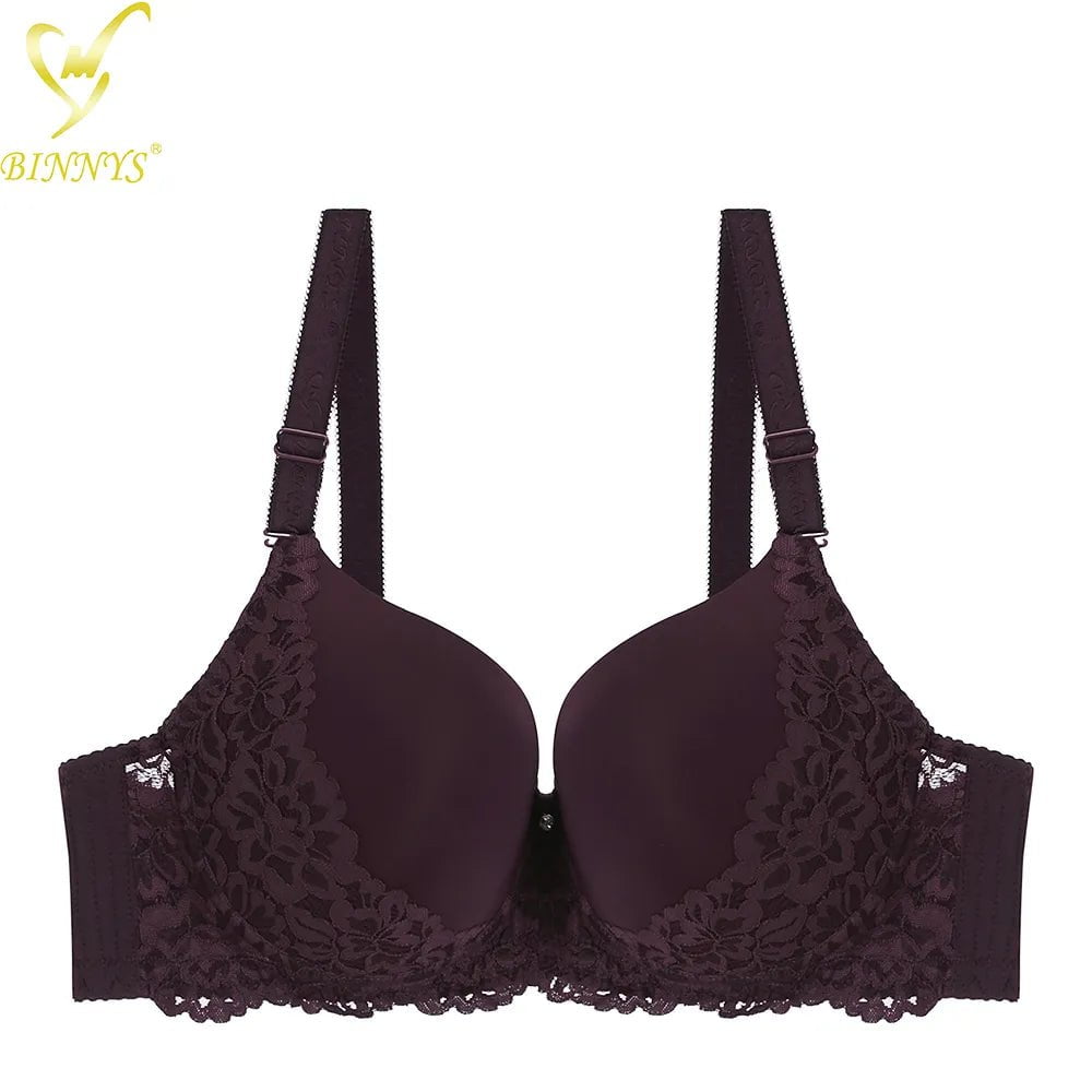 BINNYS Women's D Cup Bras: High-Quality, Plus Big Size, Lace Full Thin Cup, Underwire Female Lingerie PURPLE / D / 38