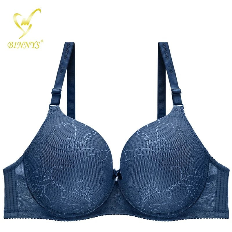 BINNYS Women's D Cup Seamless Bra: Sexy Lingerie for Ladies, Plus Size, Large Breast Bra with Extender NAVY / D / 36