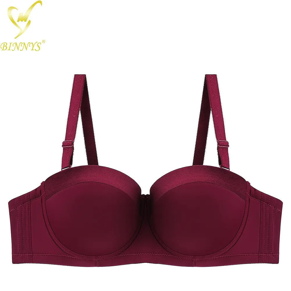 Binnys Women's D Cup Strapless Bra: 38D, Female Lingerie, Plus Size Big Cup, Women's Underwear, Ladies Large Size Women Bras wine red / D / 36