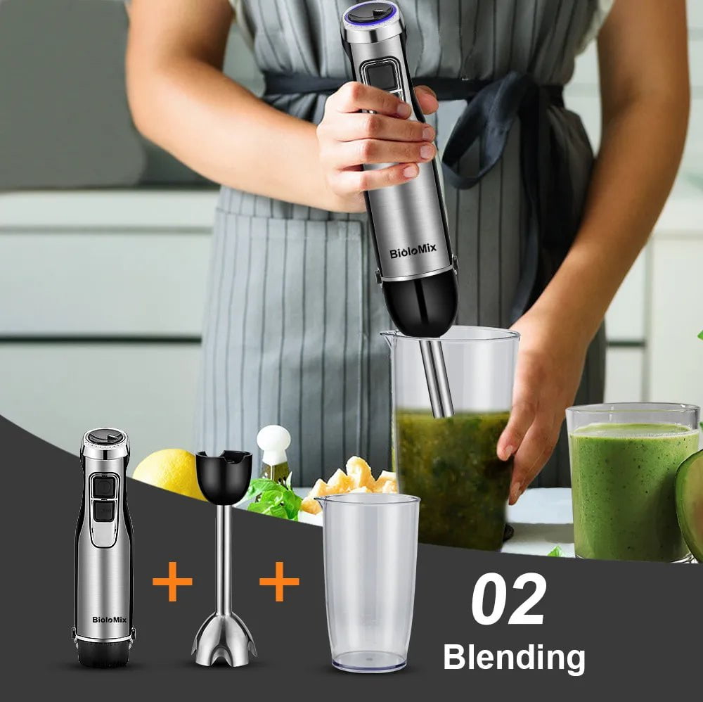 BioloMix 1200W 4-in-1 Immersion Hand Blender with Chopper, Smoothie Cup & Stainless Steel Ice Blades