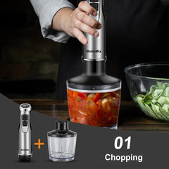 BioloMix 1200W 4-in-1 Immersion Hand Blender with Chopper, Smoothie Cup & Stainless Steel Ice Blades