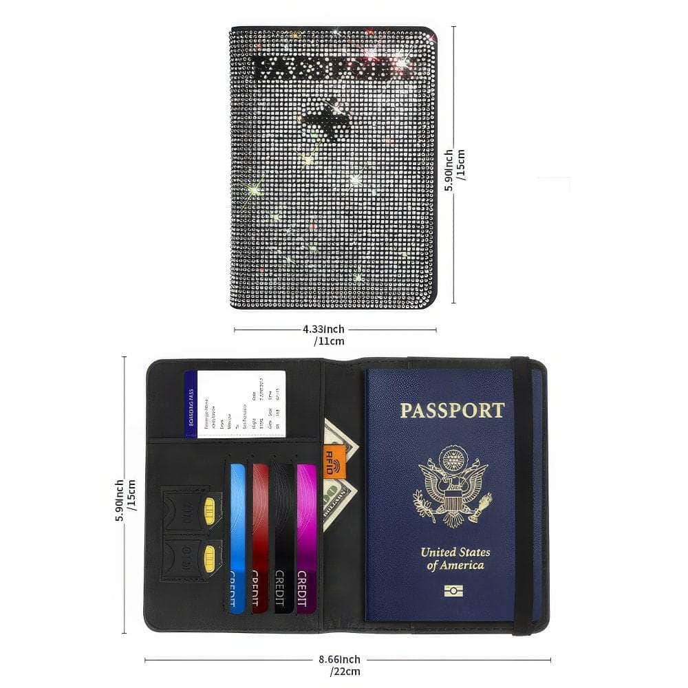 Bling Rhinestone PU Leather Women's Passport Holder Cover