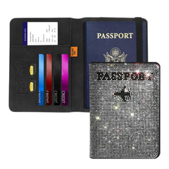 Bling Rhinestone PU Leather Women's Passport Holder Cover