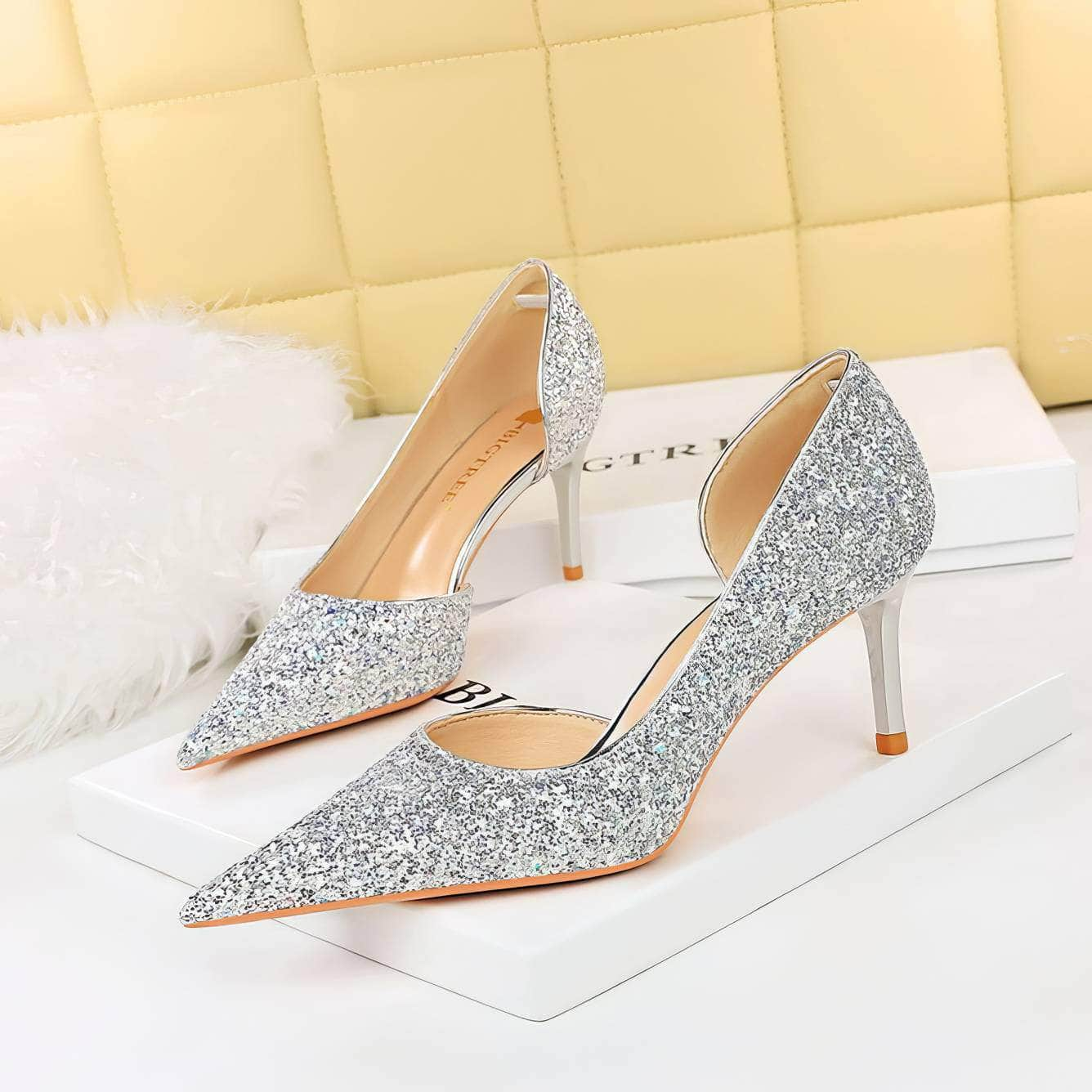 Bling Sequin Pointed Toes Heels Pumps