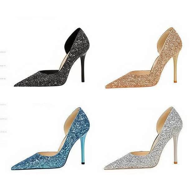 Bling Sequin Pointed Toes Heels Pumps