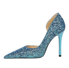 Bling Sequin Pointed Toes Heels Pumps EU 33 / Blue / 7CM
