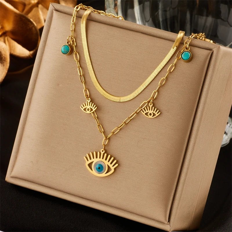 Blue Eye Shape Pendant Necklace N1756