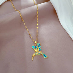 Blue Hummingbird Bird Pendant Necklace N1985