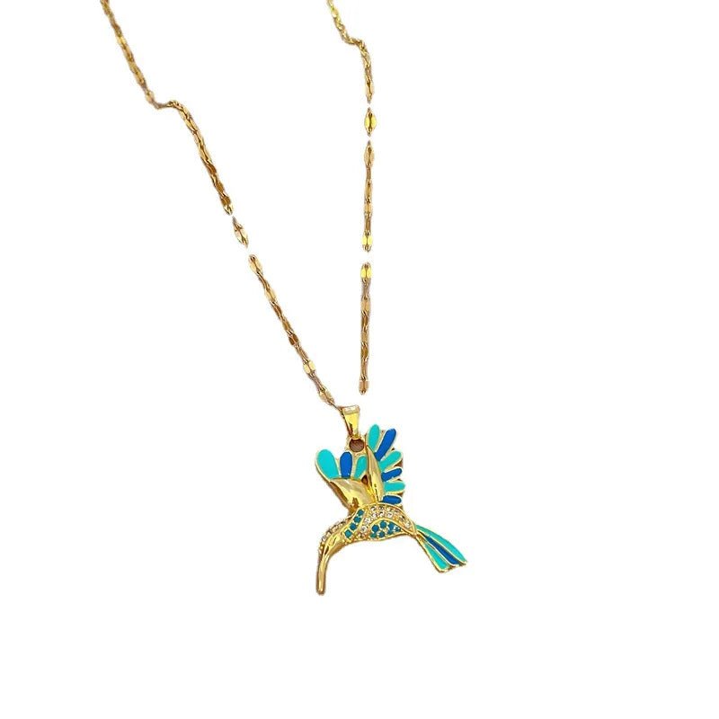 Blue Hummingbird Bird Pendant Necklace N1985