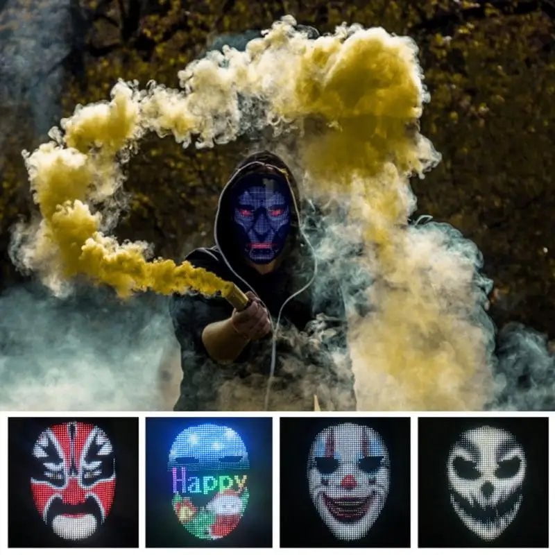 Bluetooth-Controlled LED Face Mask - Programmable for Halloween, Dynamic & Static Photo, Intelligent Lighting