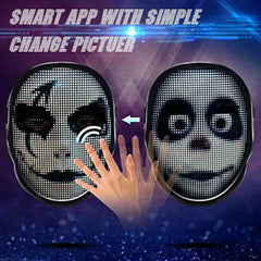 Bluetooth-Controlled LED Face Mask - Programmable for Halloween, Dynamic & Static Photo, Intelligent Lighting