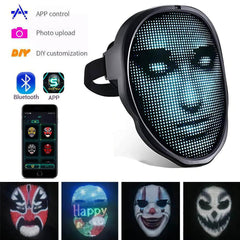 Bluetooth-Controlled LED Face Mask - Programmable for Halloween, Dynamic & Static Photo, Intelligent Lighting