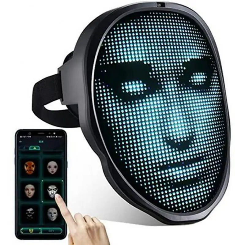 Bluetooth-Controlled LED Face Mask - Programmable for Halloween, Dynamic & Static Photo, Intelligent Lighting Battery model