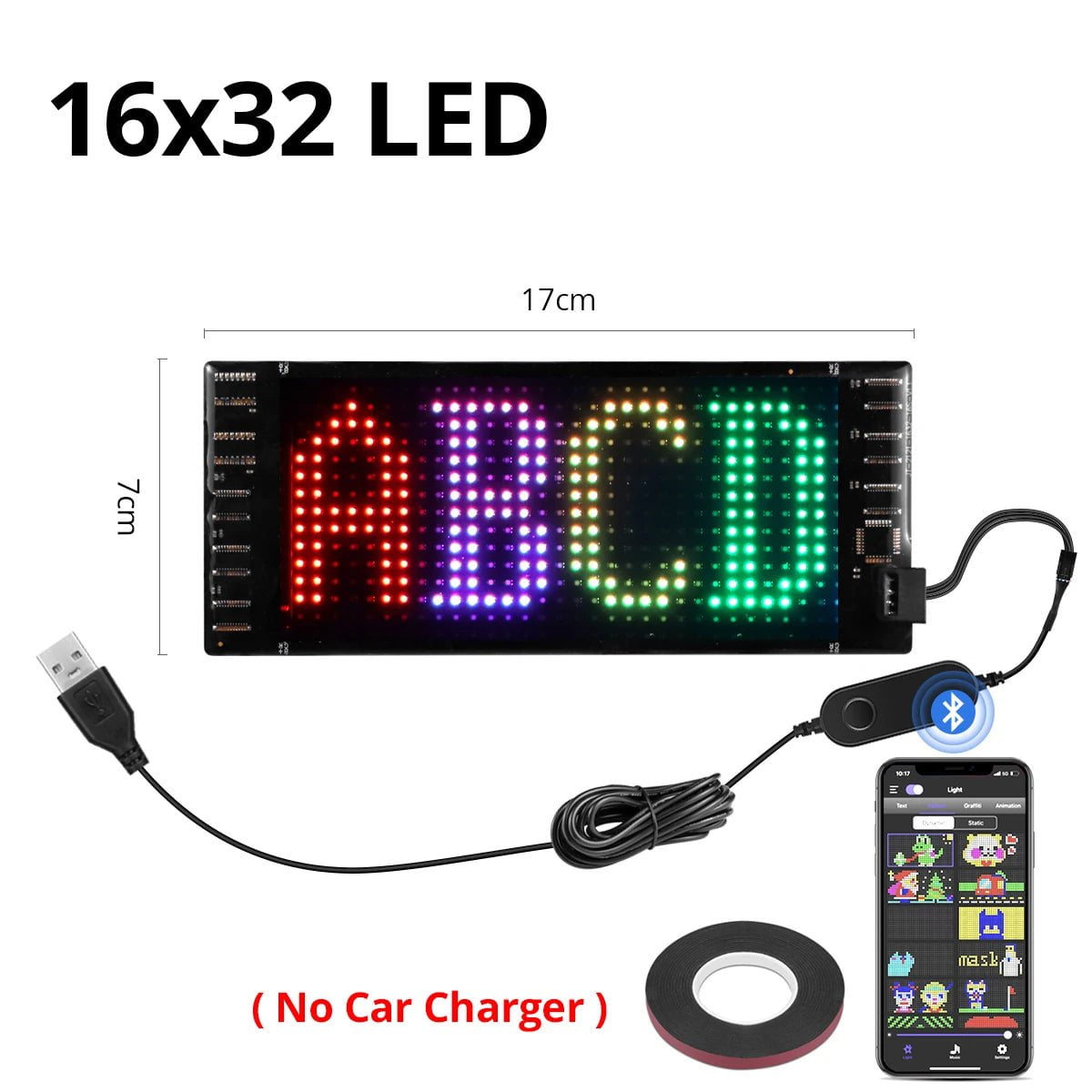 Bluetooth LED Car Sign: Programmable Advertising Display 7x17 CM