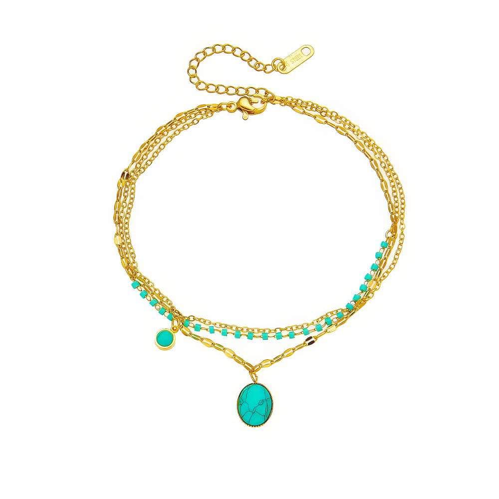 Bohemian Green Stone Charm Bracelet - Vintage Multilayer Chain for Women B695