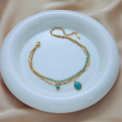 Bohemian Green Stone Charm Bracelet - Vintage Multilayer Chain for Women B695