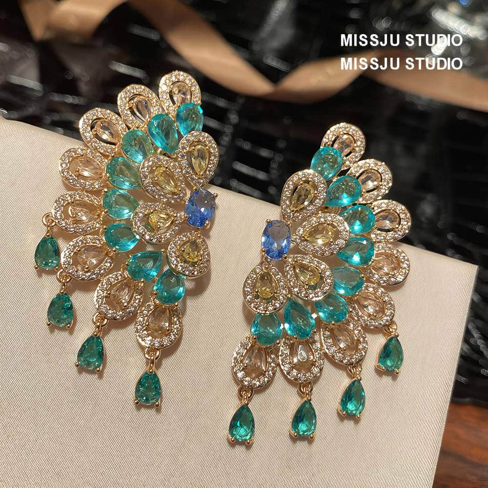 Bohemian Statement Rhinestone Inlaid Stud Earrings Blue