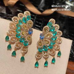 Bohemian Statement Rhinestone Inlaid Stud Earrings Blue