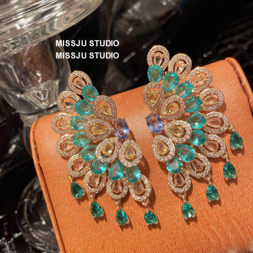 Bohemian Statement Rhinestone Inlaid Stud Earrings Blue