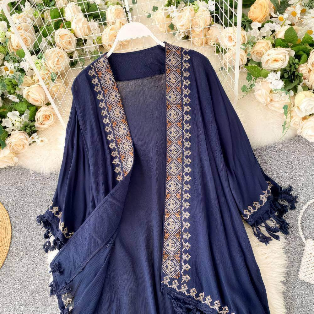 Bohemian Tassel Embroidered Kimono Robe