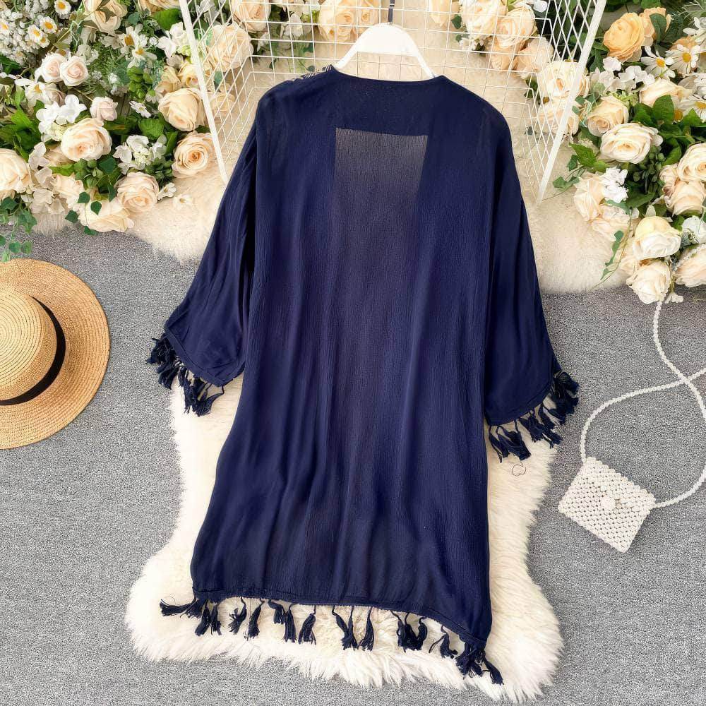 Bohemian Tassel Embroidered Kimono Robe