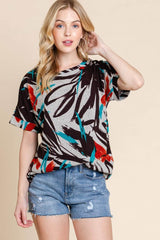 BOMBOM Printed Round Neck Short Sleeve T-Shirt Teal / S