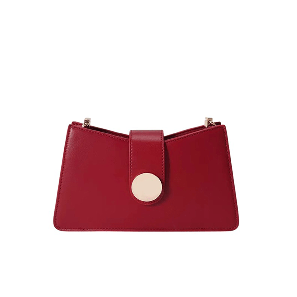 Bordeaux Circular Metal-Embellished Buckle Baguette Handbag