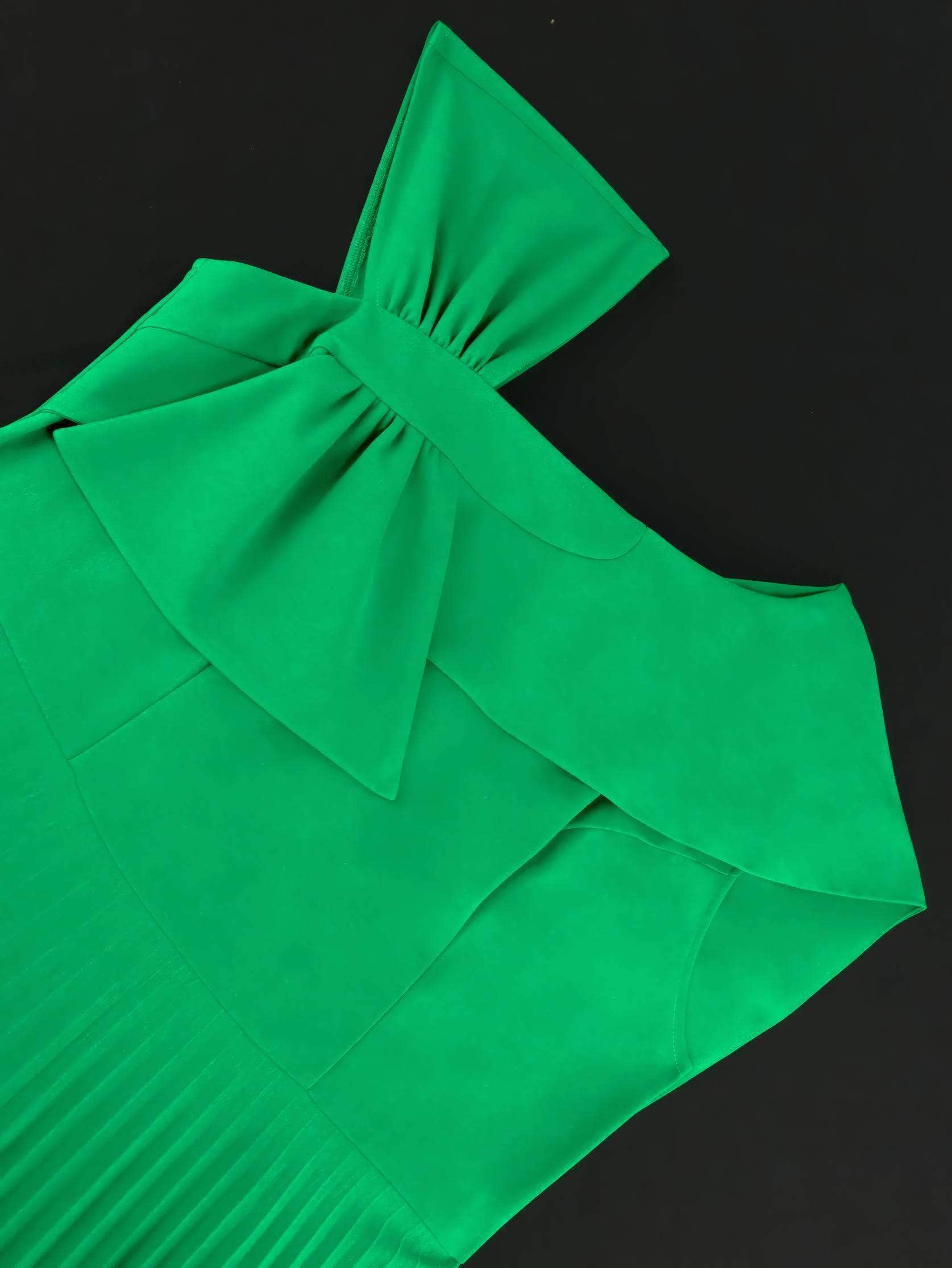 Bow Detail Cape Sleeves Pleated Dress