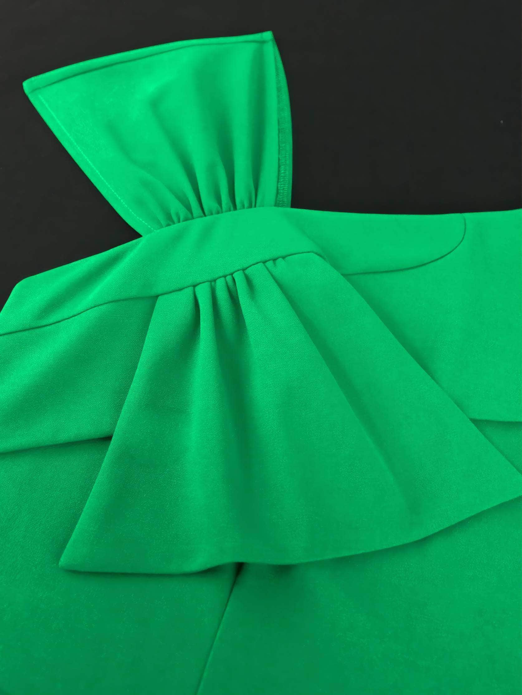 Bow Detail Cape Sleeves Pleated Dress
