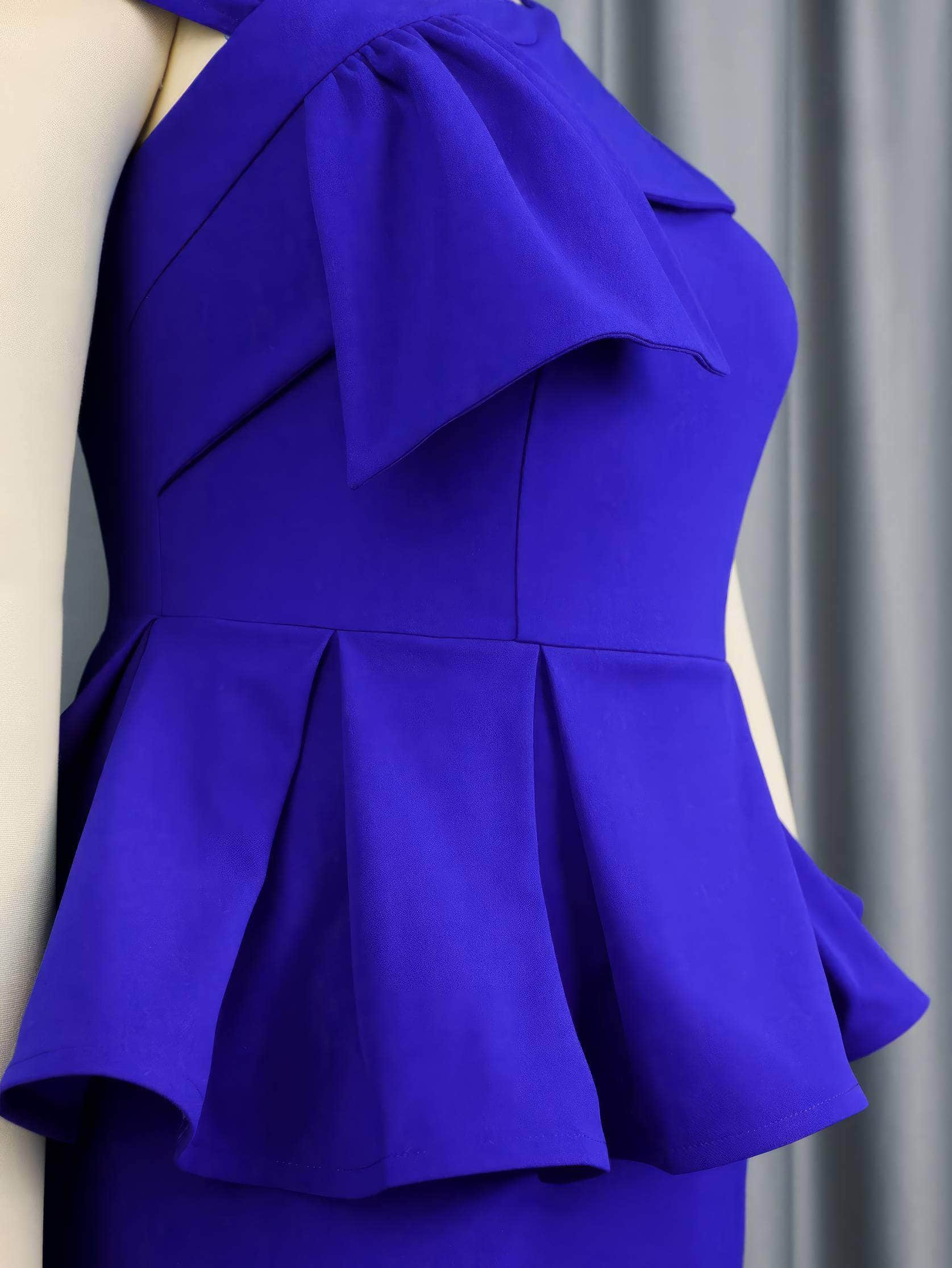 Bow Detail Ruffled Peplum Pencil Dress