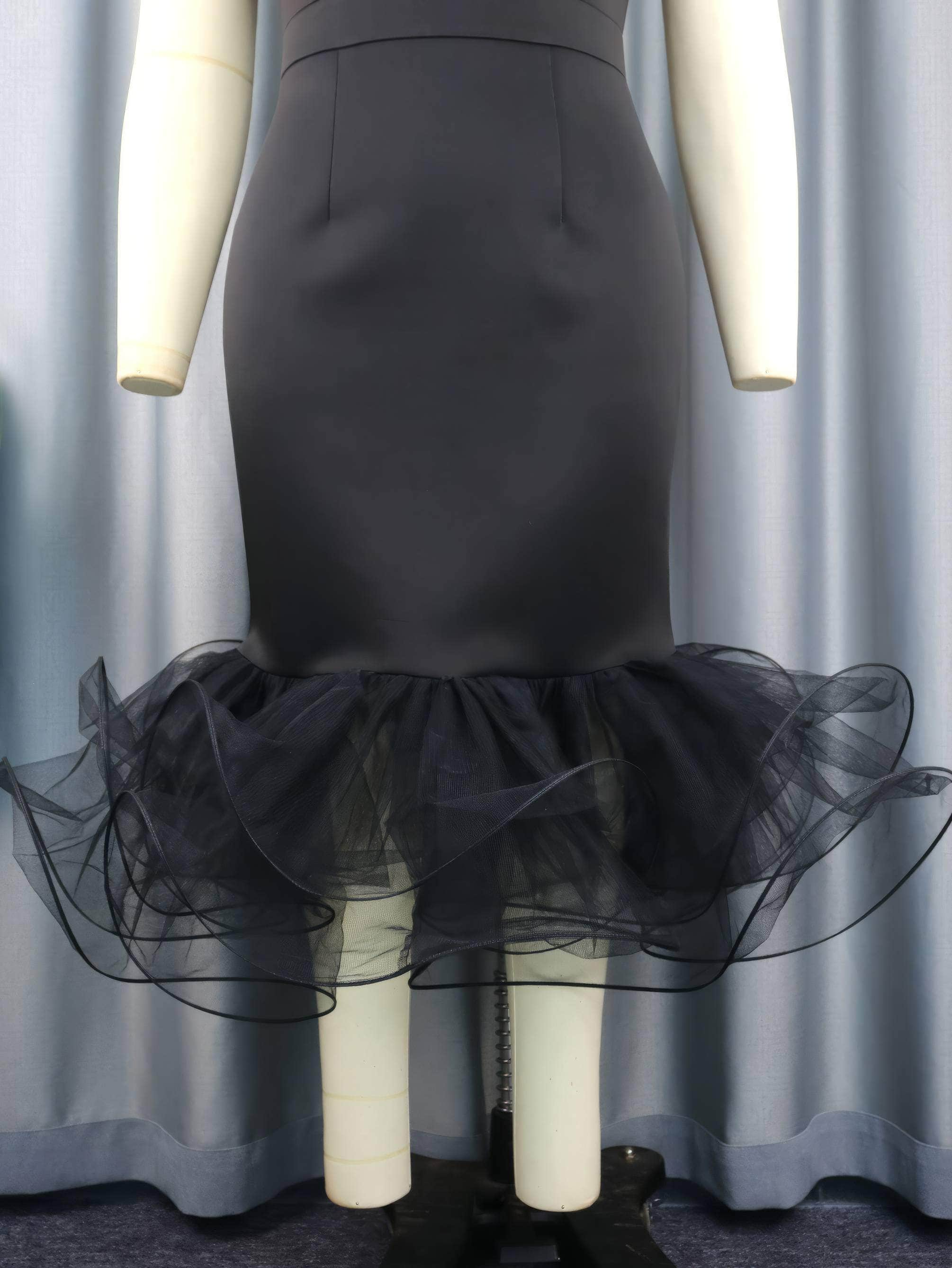 Bow Sleeves Tier Mesh Ruffled Hem Dress