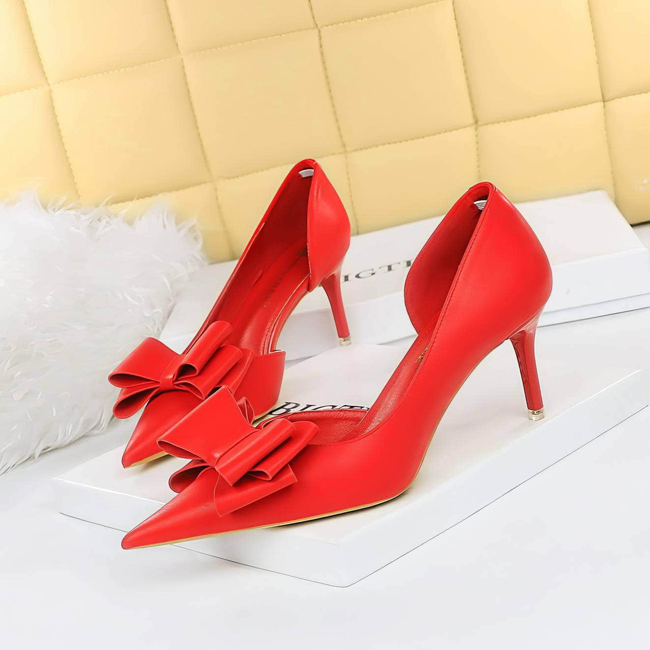 Bowknot Embellished Ankle Cut Heels