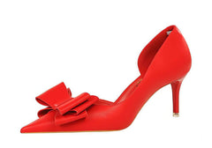 Bowknot Embellished Ankle Cut Heels EU 33 / Red / 7.5CM