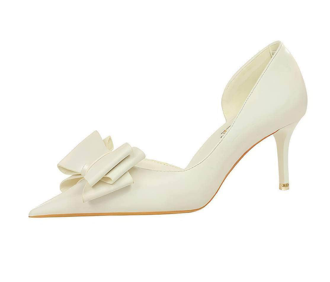 Bowknot Embellished Ankle Cut Heels EU 33 / White / 7.5CM