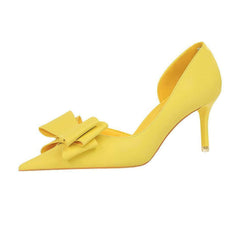 Bowknot Embellished Ankle Cut Heels EU 33 / Yellow / 7.5CM