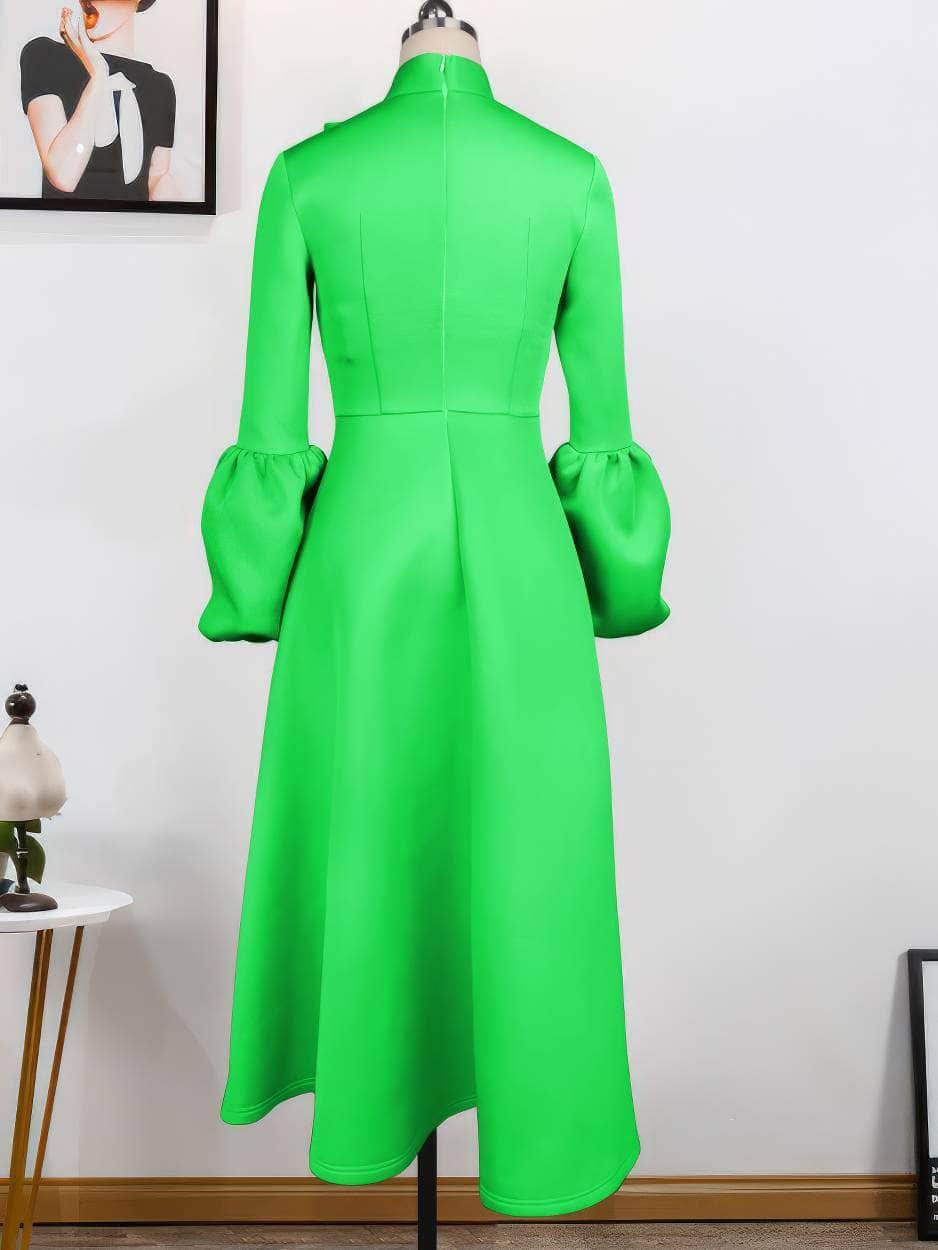 Bowtie Lantern Sleeves Maxi A-Line Dress