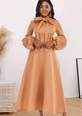 Bowtie Lantern Sleeves Maxi A-Line Dress US 4-6 / SandyBrown