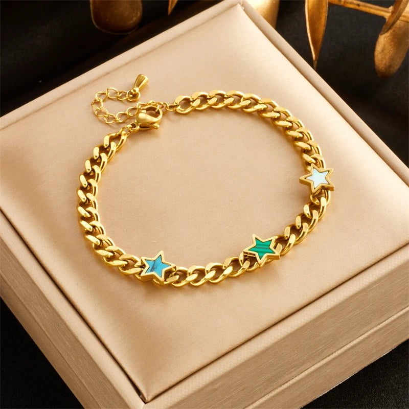 Bracelet with Butterfly, Heart, and Star Charms for Women and Girls B974
