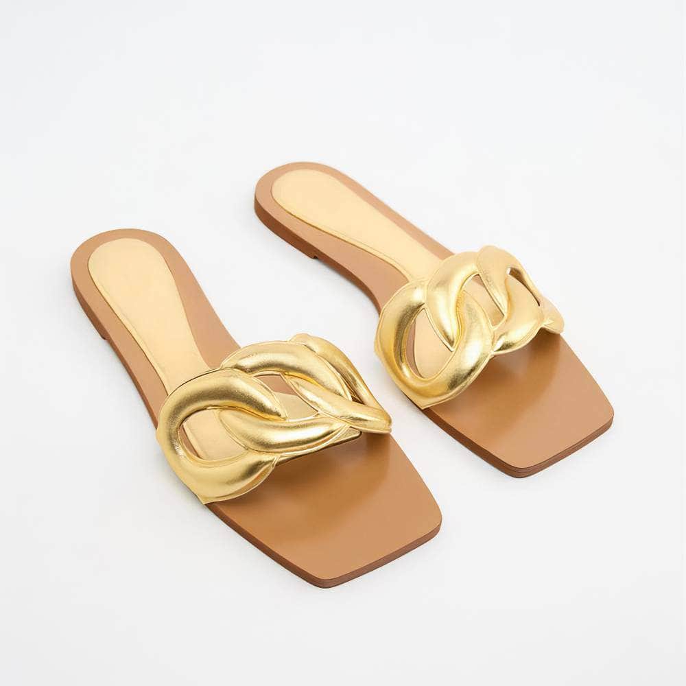 Braided Decorated Slide-On Flat Mules EU 34 / Gold