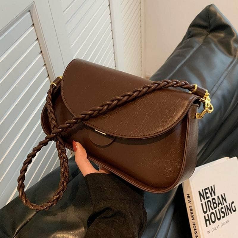 Braided Handle Minimalist Saddle Bag with Flap Closure
