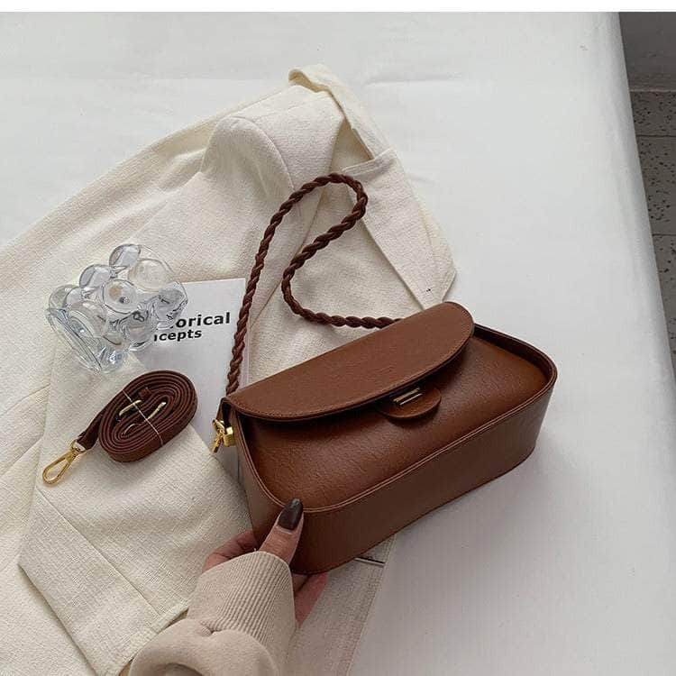 Braided Handle Minimalist Saddle Bag with Flap Closure