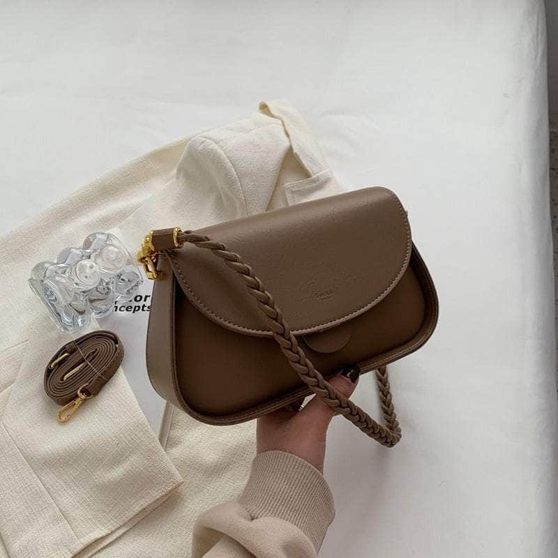 Braided Handle Minimalist Saddle Bag with Flap Closure Cedar