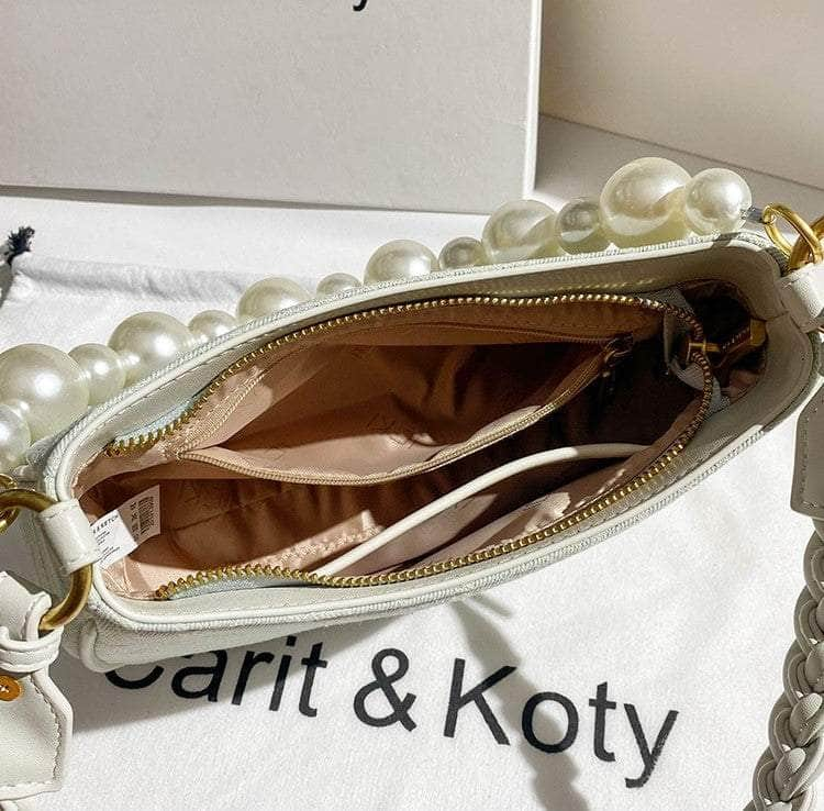 Braided Handle Pearl Accented Hobo Bag