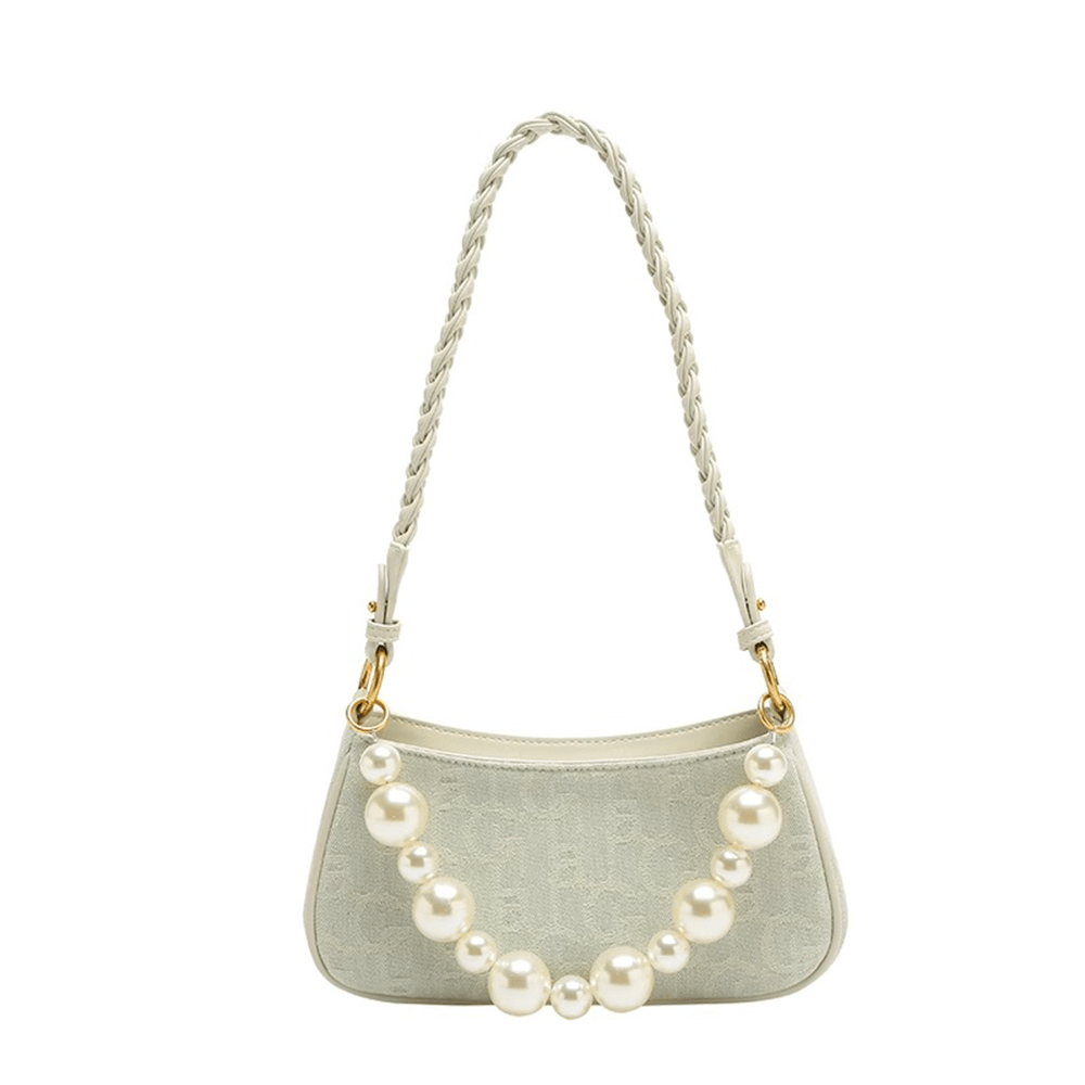 Braided Handle Pearl Accented Hobo Bag