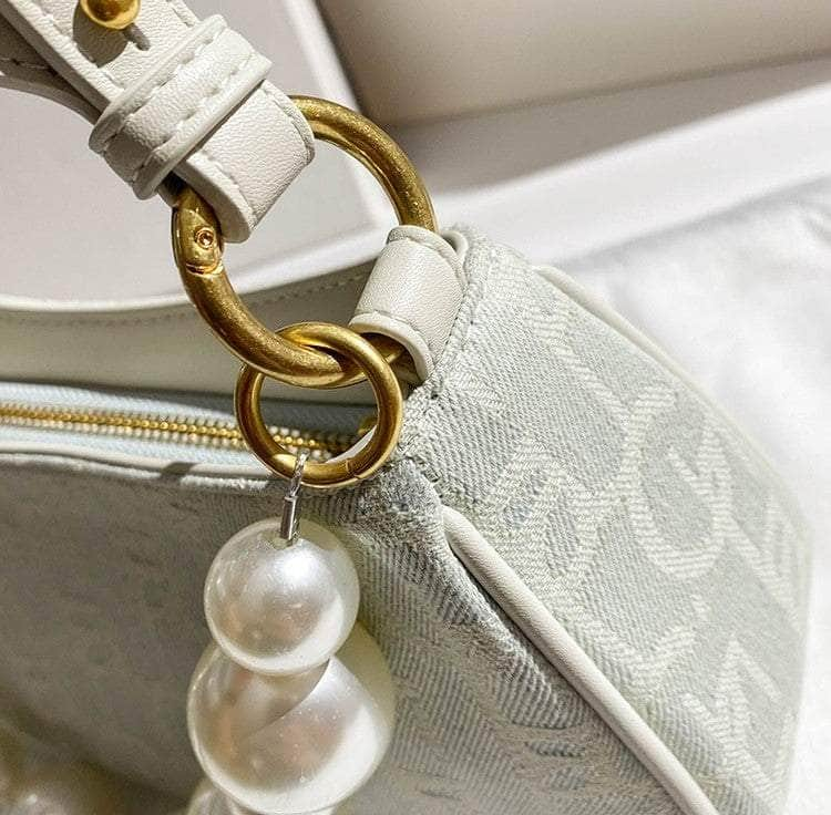 Braided Handle Pearl Accented Hobo Bag