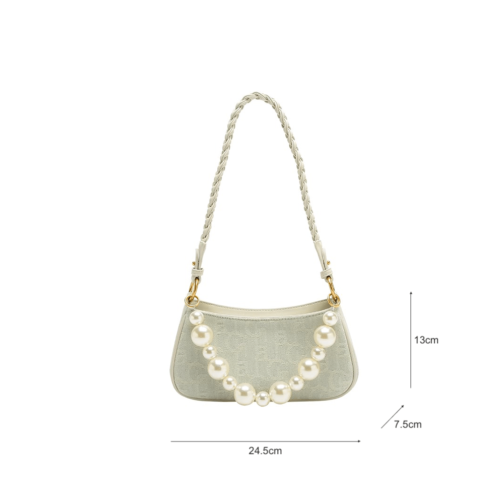 Braided Handle Pearl Accented Hobo Bag