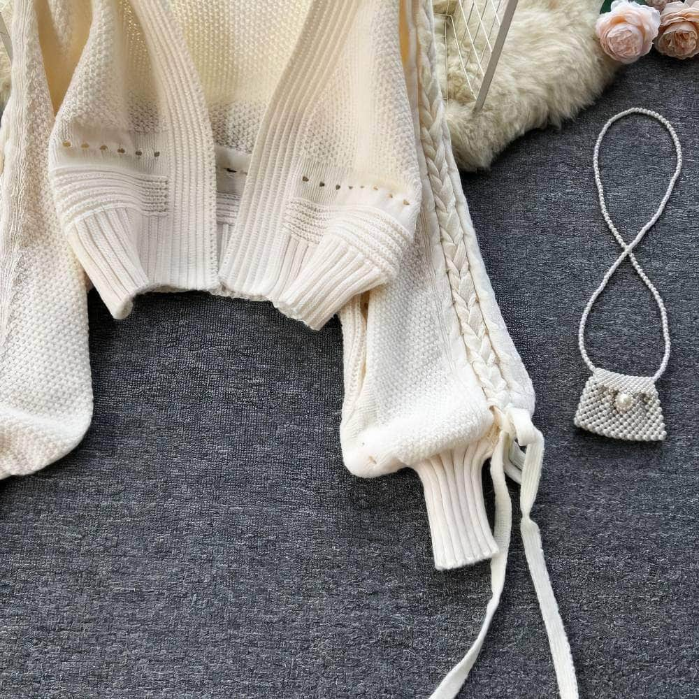 Braided Lantern Sleeves Knitted Sweater